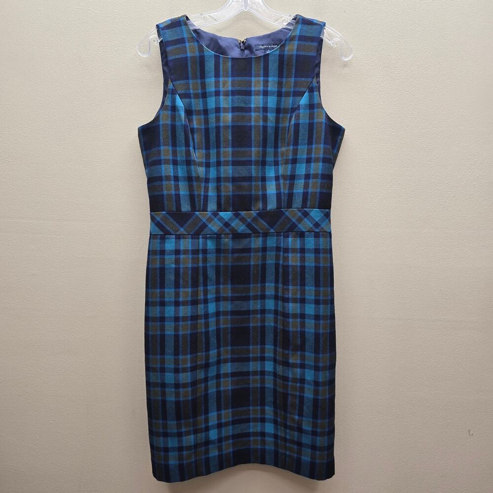 Tommy Hilfiger Sleeveless Plaid Sheath Dress Size 6 Blue Preppy Classic Mod